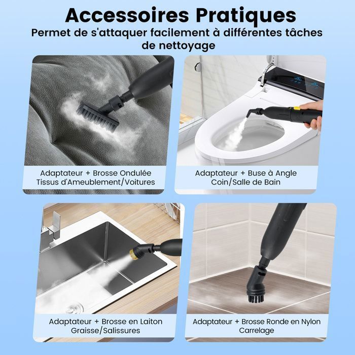 Nettoyeur Vapeur Punaises de Lit 1600W COSTWAY-180℃-3 Bars-Réservoir 1L-Préchauffage en 15s-Intensité Réglable-12 Accessoires-Jaune – Image 2