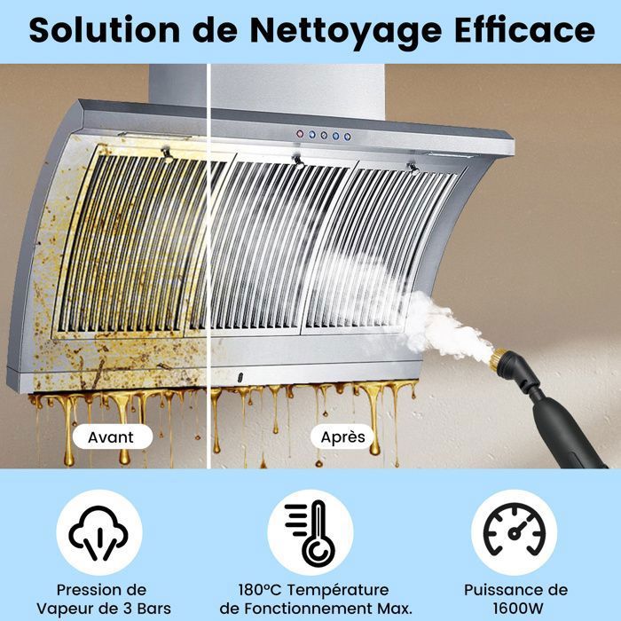 Nettoyeur Vapeur Punaises de Lit 1600W COSTWAY-180℃-3 Bars-Réservoir 1L-Préchauffage en 15s-Intensité Réglable-12 Accessoires-Jaune – Image 4