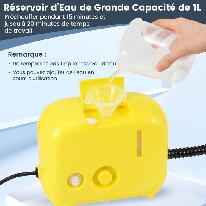 Nettoyeur Vapeur Punaises de Lit 1600W COSTWAY-180℃-3 Bars-Réservoir 1L-Préchauffage en 15s-Intensité Réglable-12 Accessoires-Jaune – Image 6