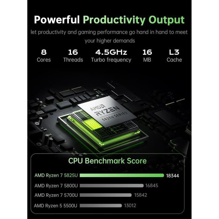 Ordinateur Portable AOC 2024 Gaming Boîtier en Métal et Rétroéclairé,AMD Ryzen 7 5825U8C/16T,jusqu'à 4,50 GHz,15W PC Portable Gam – Image 2
