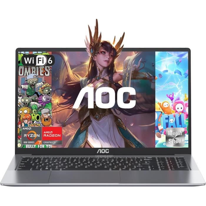 Ordinateur Portable AOC 2024 Gaming Boîtier en Métal et Rétroéclairé,AMD Ryzen 7 5825U8C/16T,jusqu'à 4,50 GHz,15W PC Portable Gam