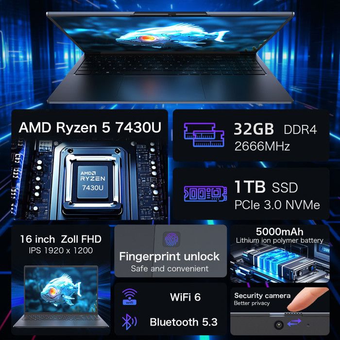 PC Portable Gamer Auusda Gaming A17 Windows 11 - 16" FHD (6C/12T, jusqu'à 4,5 GHz,57Wh) - AMD Ryzen 7430U- RAM 32Go - 1To SSD – Image 4