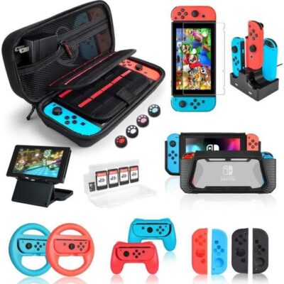 Pack Accessoire - Nintendo - Switch - Etui de transport - Protecteur d'écran - Rouge