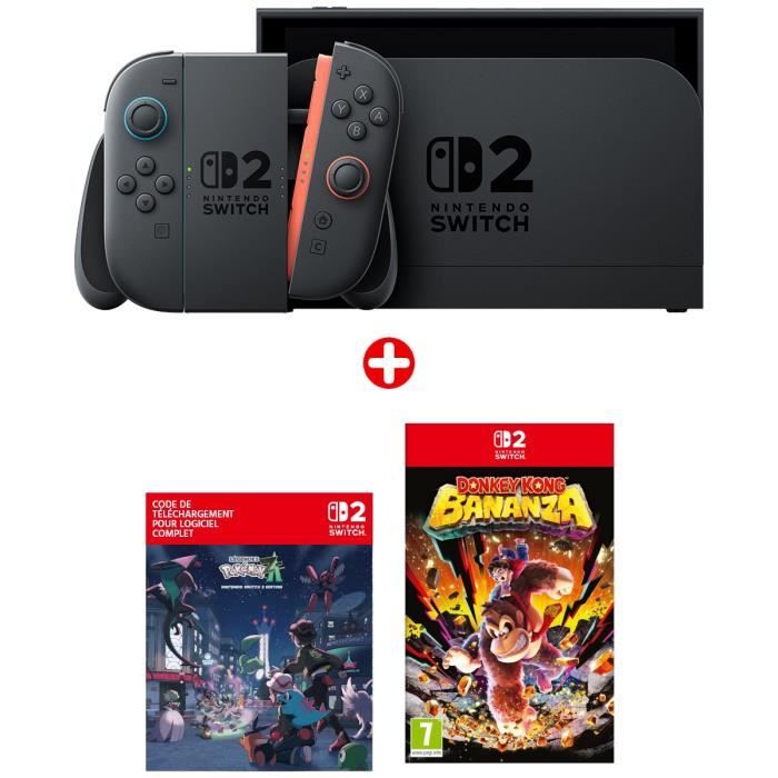 Pack Nintendo : Console Nintendo Switch 2 + Légendes Pokémon: Z-A (Code) + Donkey Kong Bananza