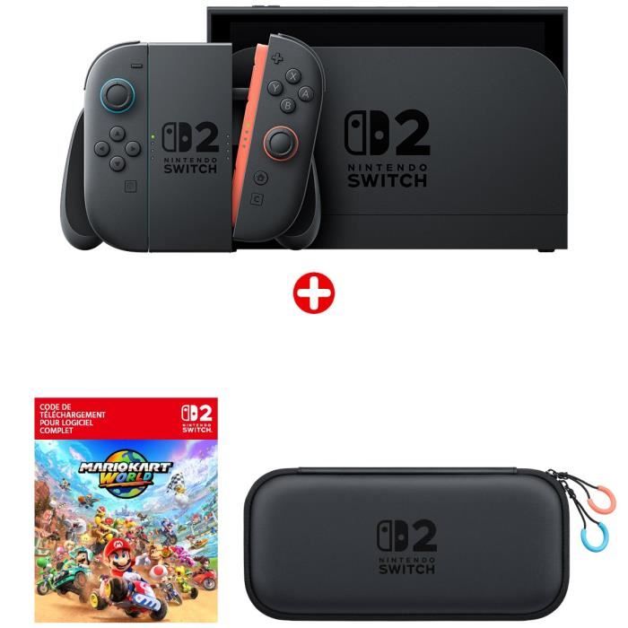 Pack Nintendo : Console Nintendo Switch 2 + Mario Kart World (Code) + Sacoche de transport