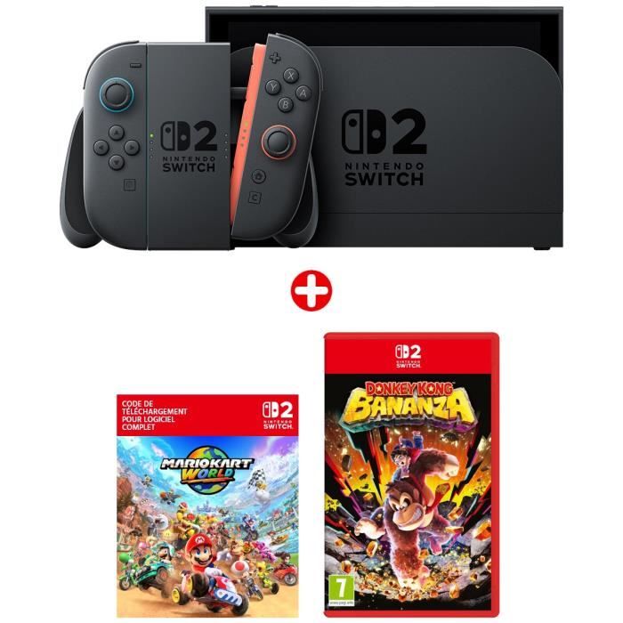 Pack Nintendo : Console Nintendo Switch 2 + Mario Kart World (Code) + Donkey Kong Bananza