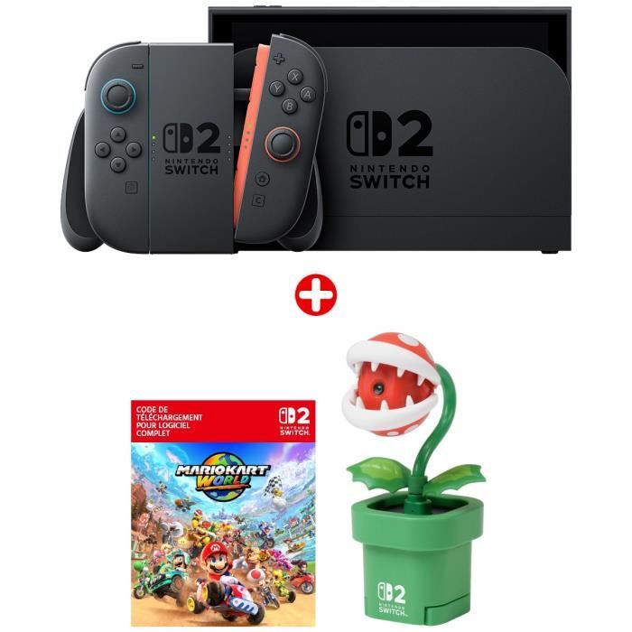 Pack Nintendo : Console Nintendo Switch 2 + Mario Kart World (Code) + Caméra Plante Piranha