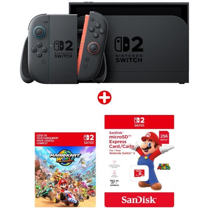 Pack Nintendo : Console Nintendo Switch 2 + Mario Kart World (Code) + Carte microSD Express 512Go