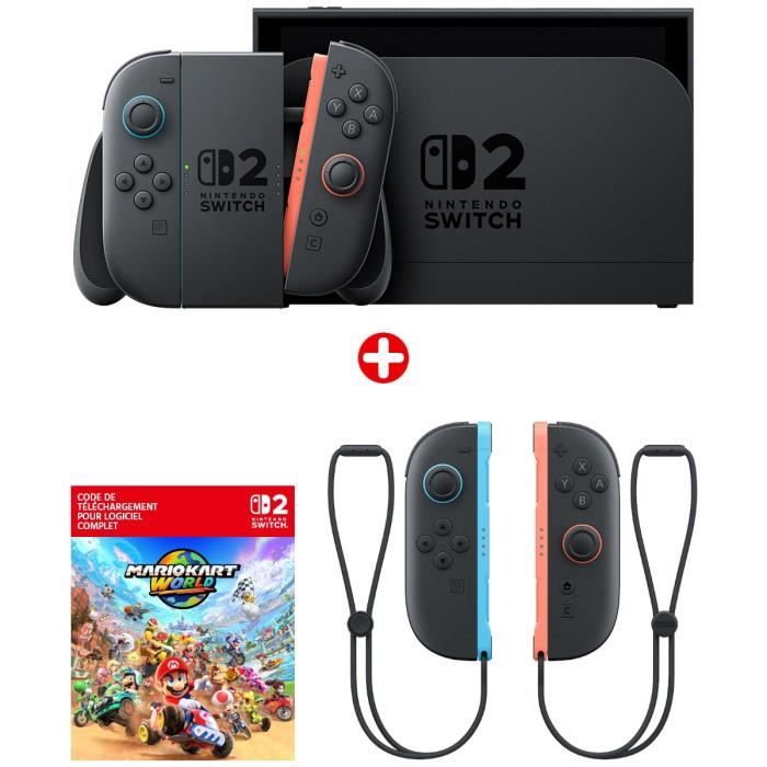 Pack Nintendo : Console Nintendo Switch 2 + Mario Kart World (Code) + Paire de manettes Joy-Con 2