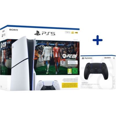 Pack PS5 Standard : Console PlayStation 5 (modèle Slim) + FC26 (code dans la boite) + 2ème manette DualSense Noire