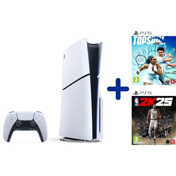 Pack PS5 Standard : Console PS5 (Modèle Slim) + Top Spin 2K25 + NBA 2K25