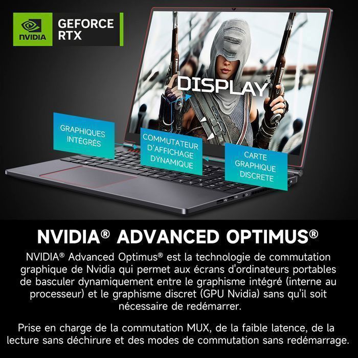 PC Portable Gamer-Intel Core i9-12900H(14C/20T,jusqu'à 5,0 GHz) -NVIDIA GeForce RTX 4050-DDR5 32Go RAM-1To SSD-Windows 11 Pro-16.1" – Image 3