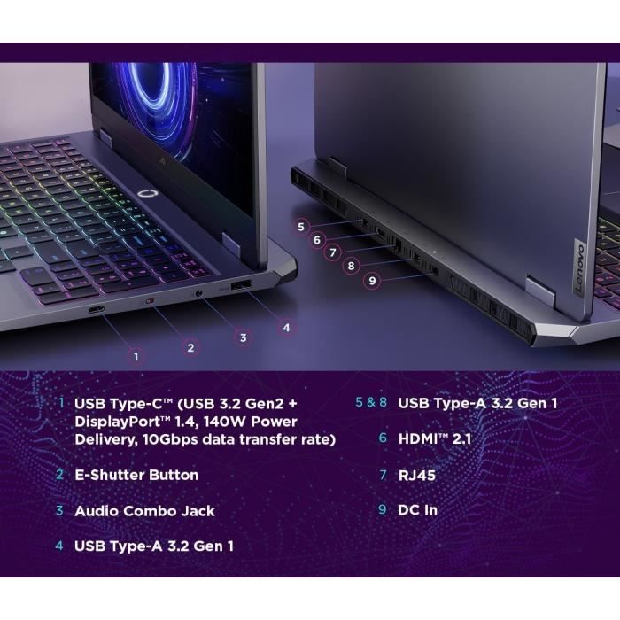 PC portable Gamer LENOVO LOQ 15IRX10 | Sans Windows - 15'' FHD 144hz - Core i7-13650HX - RTX 5060 100W - RAM 16 Go - SSD 512 Go – Image 8