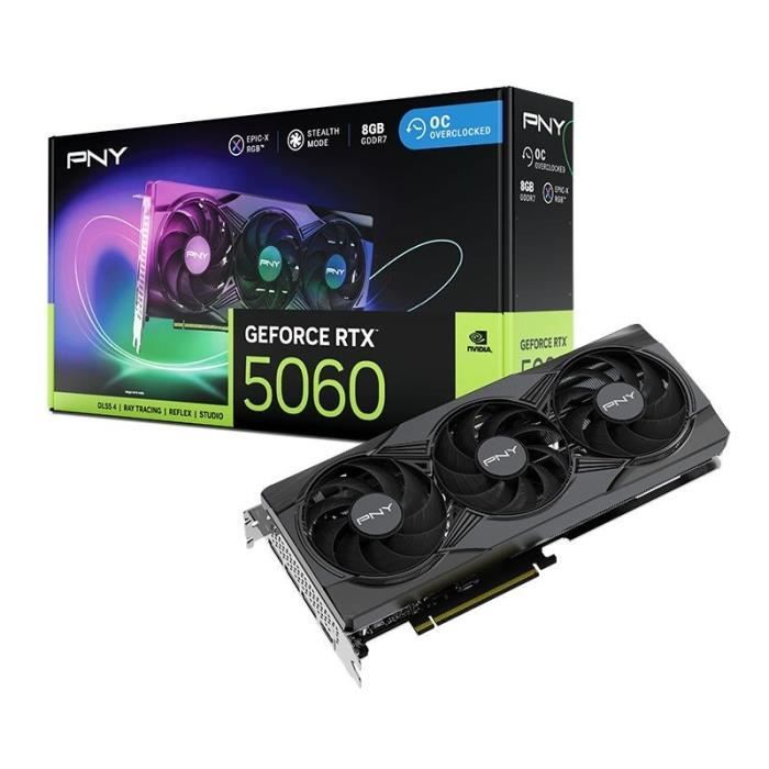 PNY - Carte Graphique - GEFORCE RTX™ 5060 - 8GB - ARGB - Overclocked - Triple Fan - DLSS 4