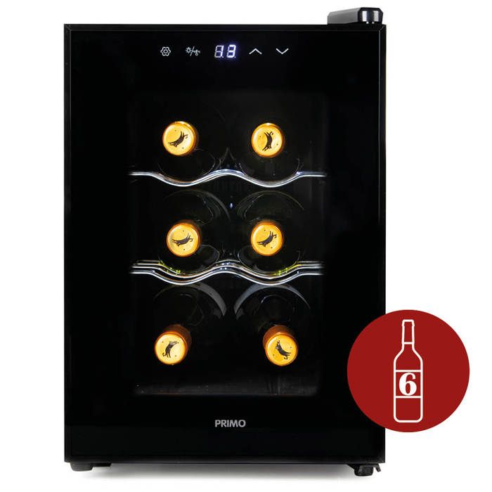 PRIMO PR168WK Cave à Vin - Pose Libre - 6 Bouteilles - Classe E - Noir
