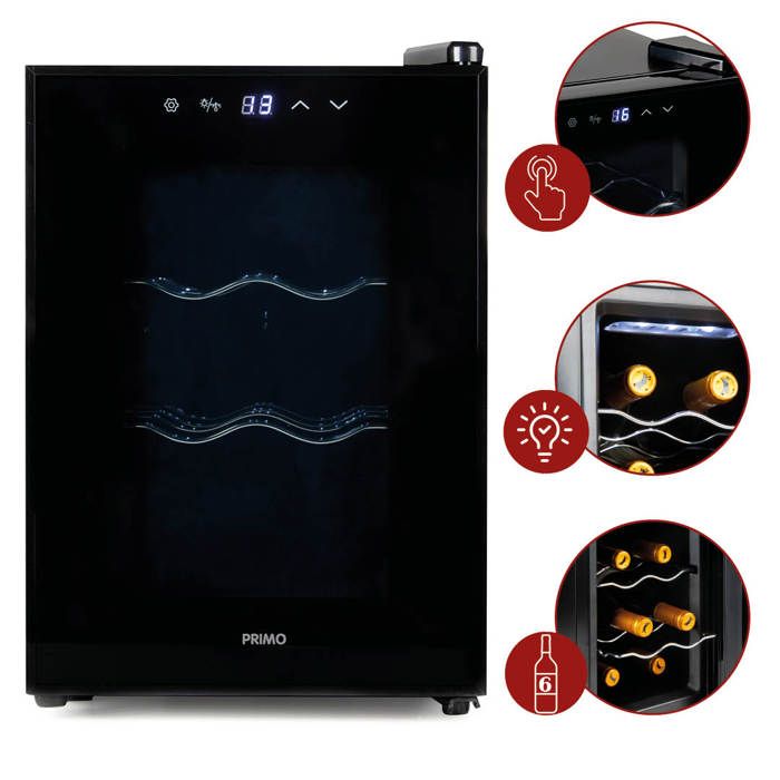PRIMO PR168WK Cave à Vin - Pose Libre - 6 Bouteilles - Classe E - Noir – Image 4