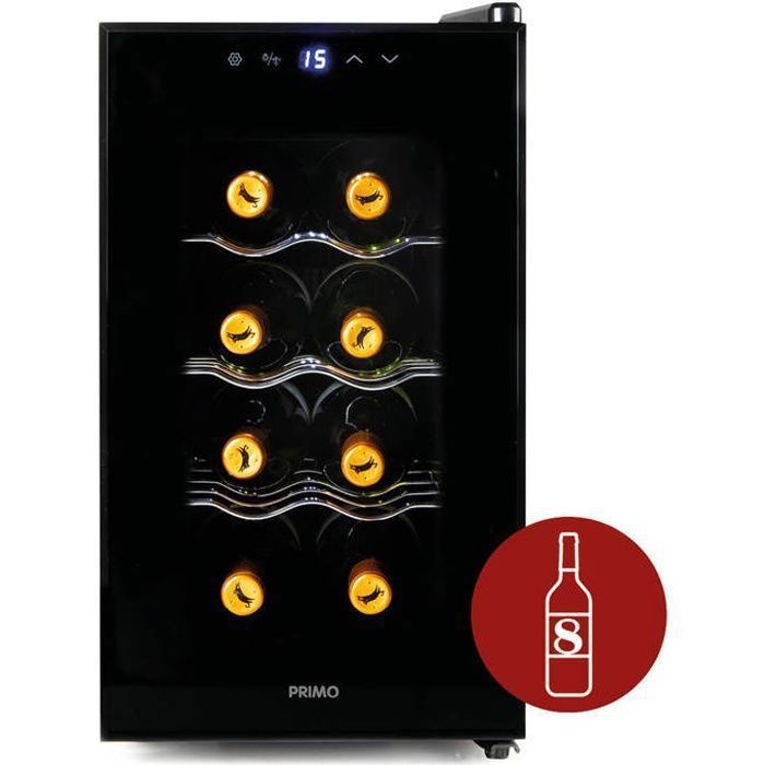 PRIMO PR169WK Cave à Vin - Pose Libre - 8 Bouteilles - Classe E - Noir