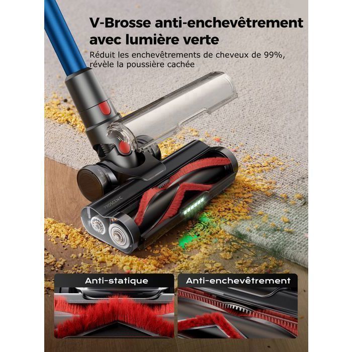 Aspirateur balai sans fil - PROSCENIC - P16 - 60Kpa - Autonomie 65 Min - Tube pliable - LED Verte – Image 4