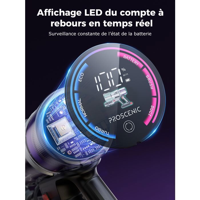 Aspirateur balai sans fil - PROSCENIC - P16 - 60Kpa - Autonomie 65 Min - Tube pliable - LED Verte – Image 5