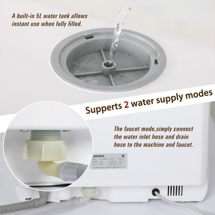 PULUOMIS Mini Lave-Vaisselle Pose Libre avec 4 Couverts 6 Programmes Rservoir d'eau 5L et cran LED, 42cm – Image 3