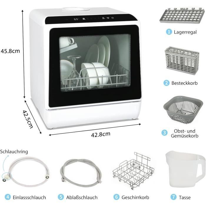 PULUOMIS Mini Lave-Vaisselle Pose Libre avec 4 Couverts 6 Programmes Rservoir d'eau 5L et cran LED, 42cm – Image 4