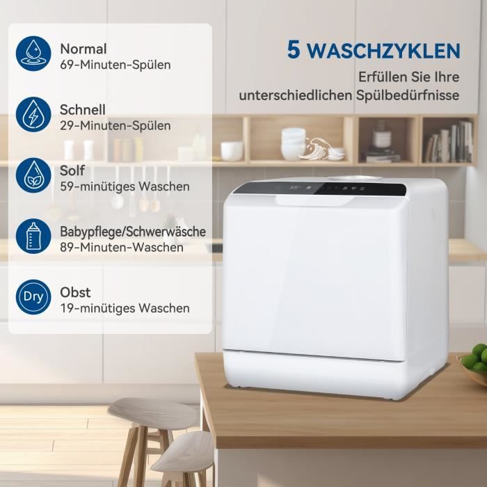 PULUOMIS Mini Lave Vaisselle Pose Libre Portable 4 Couverts 6 Programmes avec Réservoir d'eau 5L et Écran LED – Image 2