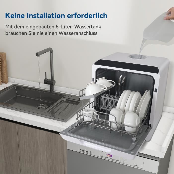 PULUOMIS Mini Lave Vaisselle Pose Libre Portable 4 Couverts 6 Programmes avec Réservoir d'eau 5L et Écran LED – Image 3