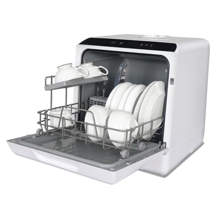 PULUOMIS Mini Lave Vaisselle Pose Libre Portable 4 Couverts 6 Programmes avec Réservoir d'eau 5L et Écran LED