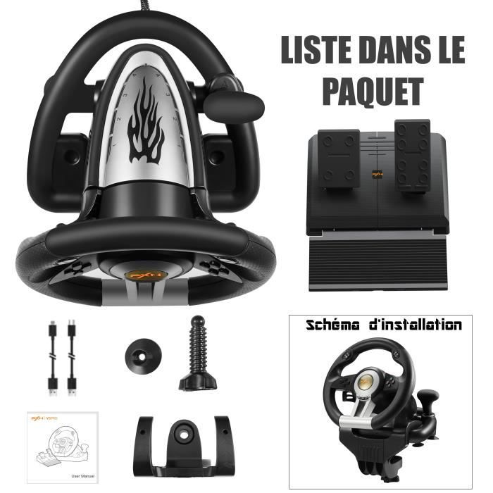 PXN V3IIIB Volant de Course avec Pédales, Retour de Vibratoire, 180° Volant pour PC, Xbox, PS3, PS4, Nintendo Switch – Image 4