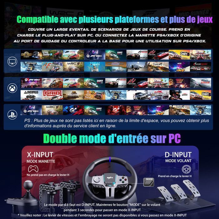 PXN V9 Gen2 Volant de Course avec Pédales et Levier de Vitesses pour PC, PS3, PS4, Xbox One, Xbox Series X|S – Image 5