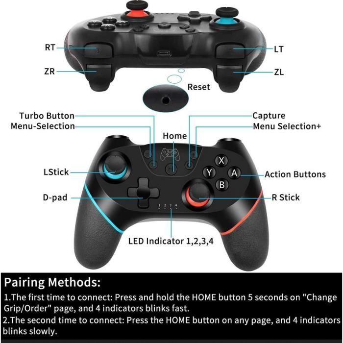 Manette de jeu - Qumox - Switch Pro - Sans fil - Bluetooth - Noir – Image 3