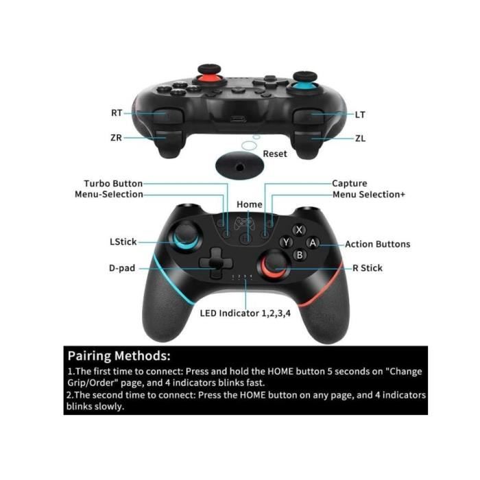 QUMOX Manette Switch, Manette sans Fil pour Switch /Switch OLED, Nintendo Manette Switch Pro Capture D'ÉCRAN Turbo Réglable/ 6 Axes – Image 3