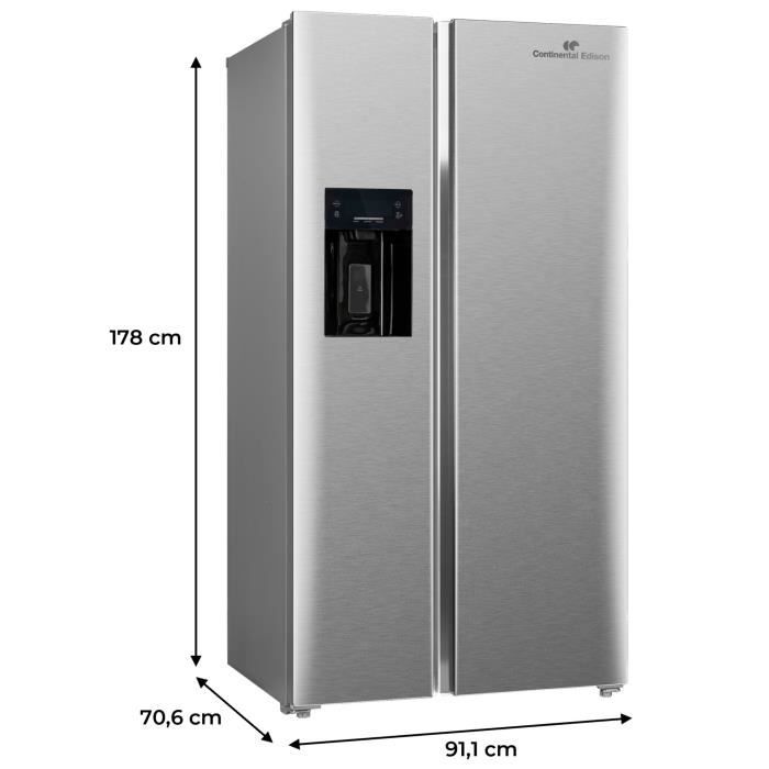 Réfrigérateur américain - CONTINENTAL EDISON - CERANF556IX1 - Distributeur eau / glaçons - Classe E - 91,1 x 70,6 x 178 cm - Silver – Image 5