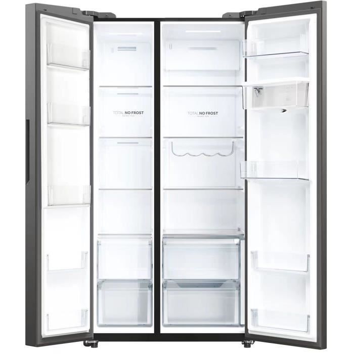 Réfrigérateur américain - HAIER - HSW59F18DWMM - 613L (391L + 222L) - Distributeur d'eau - Classe D - 177,5 x 90,5 x 71,7 cm - Inox – Image 2