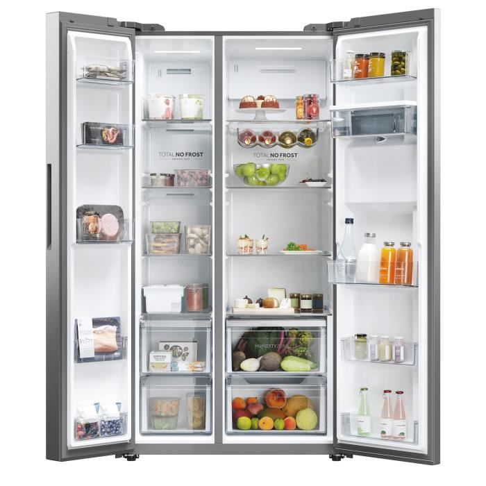 Réfrigérateur américain - HAIER - HSW59F18DWMM - 613L (391L + 222L) - Distributeur d'eau - Classe D - 177,5 x 90,5 x 71,7 cm - Inox – Image 4