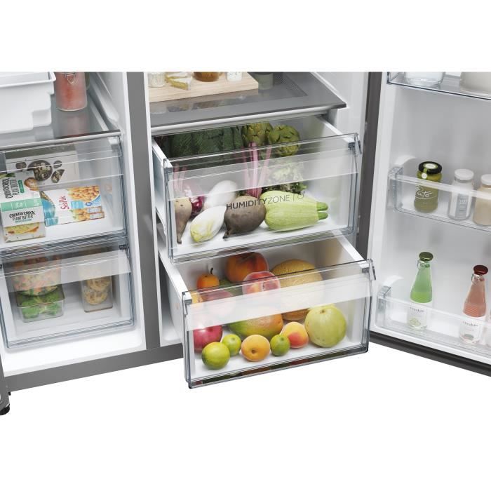 Réfrigérateur américain - HAIER - HSW59F18DWMM - 613L (391L + 222L) - Distributeur d'eau - Classe D - 177,5 x 90,5 x 71,7 cm - Inox – Image 7