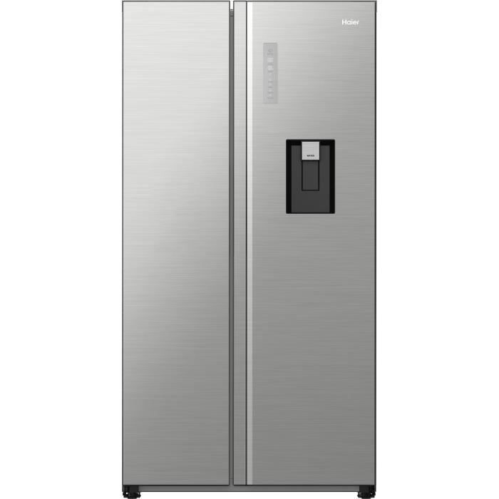 Réfrigérateur américain - HAIER - HSW59F18DWMM - 613L (391L + 222L) - Distributeur d'eau - Classe D - 177,5 x 90,5 x 71,7 cm - Inox