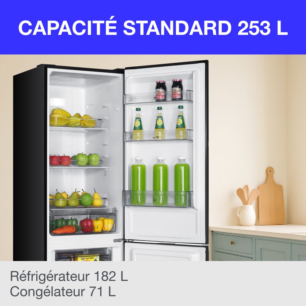 Réfrigérateur congélateur bas CONTINENTAL EDISON - 253L - Total No Frost (Sans givre)- Noir – Image 2