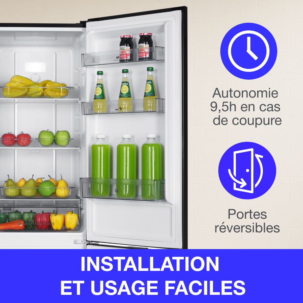Réfrigérateur congélateur bas CONTINENTAL EDISON - 253L - Total No Frost (Sans givre)- Noir – Image 5