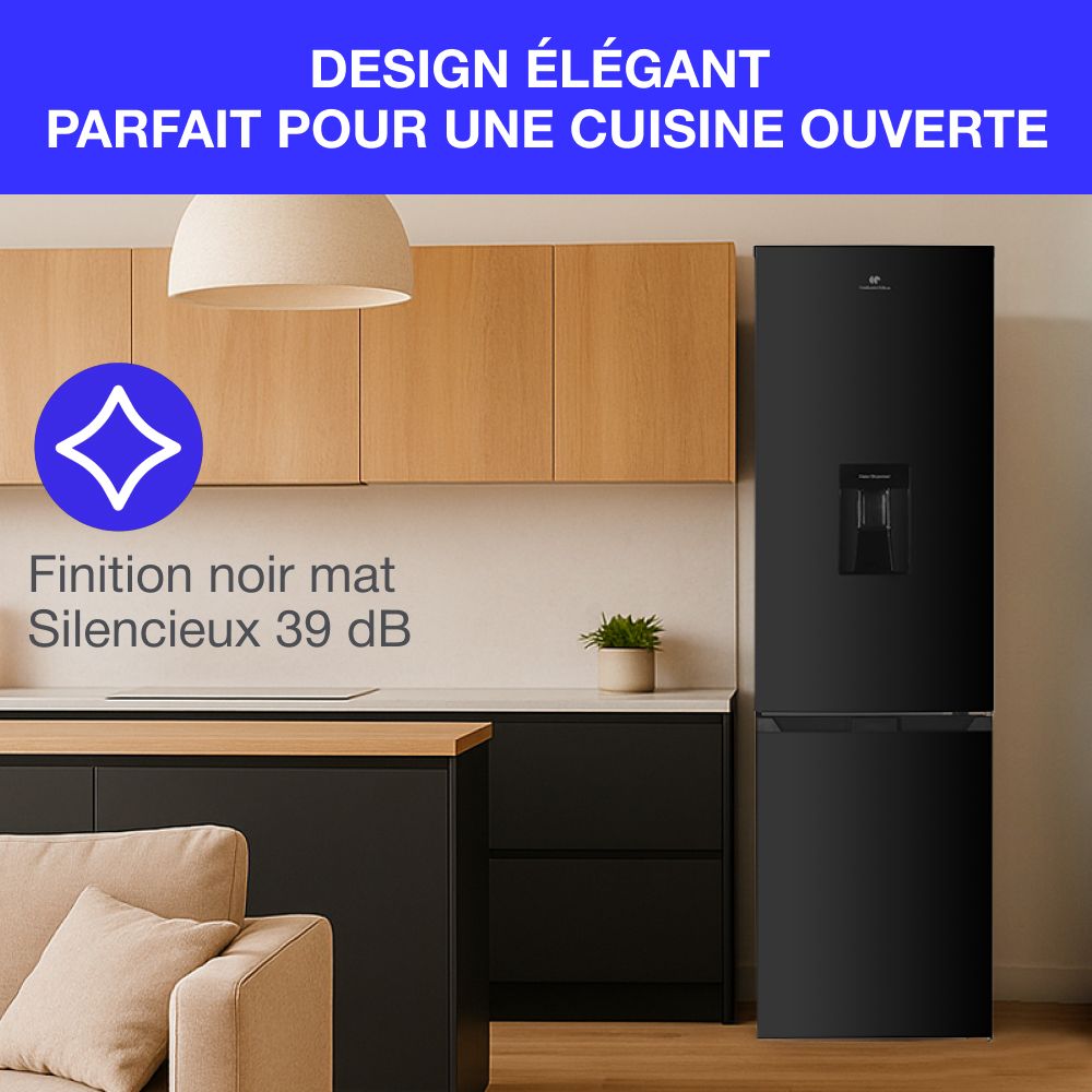 Réfrigérateur congélateur bas CONTINENTAL EDISON - 251L -Total No Frost(Sans givre) - Noir - L 55 cm x H 180 cm – Image 3