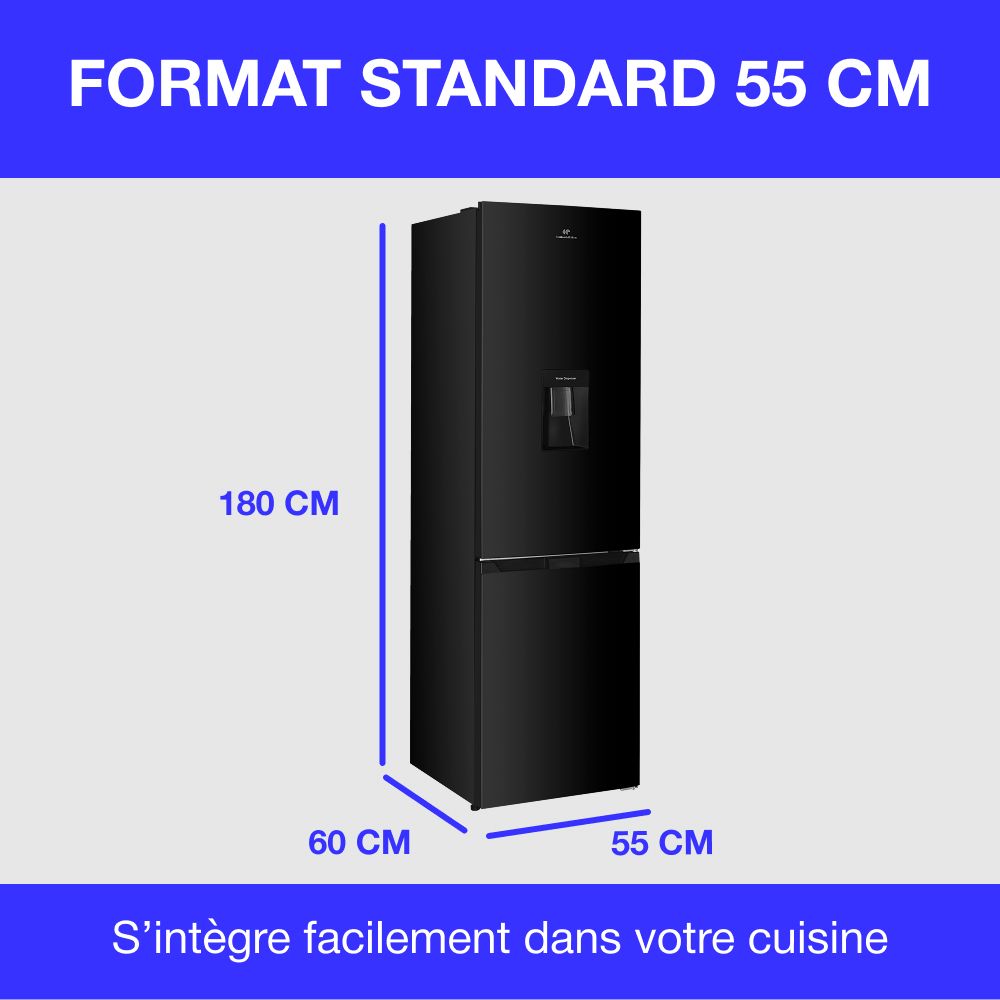 Réfrigérateur congélateur bas CONTINENTAL EDISON - 251L -Total No Frost(Sans givre) - Noir - L 55 cm x H 180 cm – Image 8