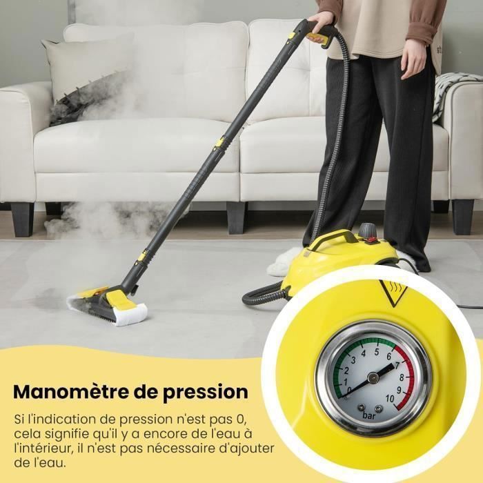 Nettoyeur Vapeur Haute Pression 2000W - RELAX4LIFE - 1,8 L Réservoir d'Eau - 5 Bar - 13 Accessoires - Balai Vapeur Portable - Jaune – Image 4