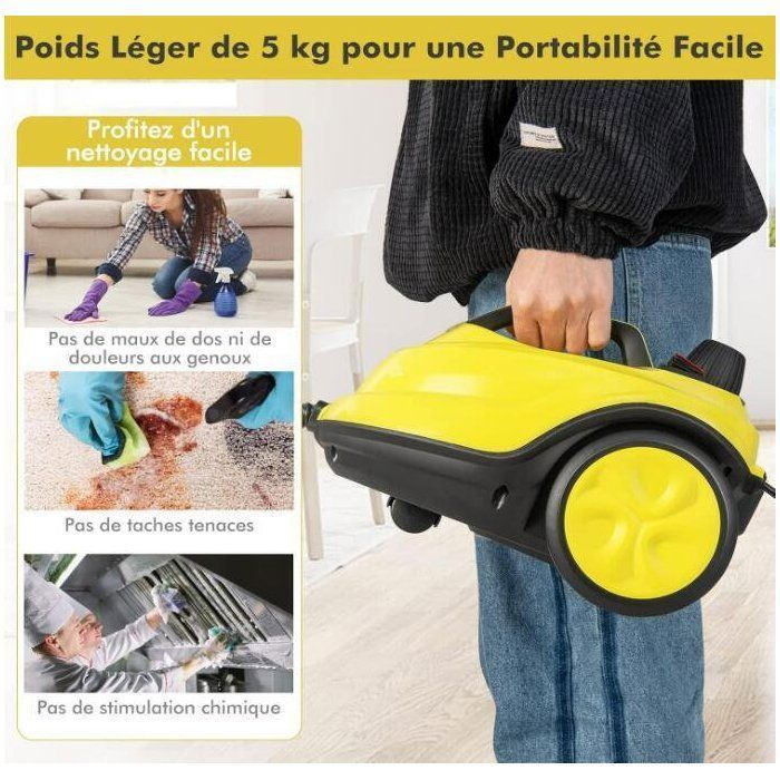 Nettoyeur Vapeur Haute Pression 2000W - RELAX4LIFE - 1,8 L Réservoir d'Eau - 5 Bar - 13 Accessoires - Balai Vapeur Portable - Jaune – Image 6