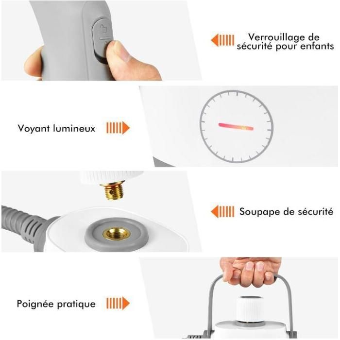 RELAX4LIFE Nettoyeur Vapeur à Main 1000 W | Réservoir 300 ml | 10 Accessoires | Balai Vapeur pour Tapis/Fenêtre/Rideau | Blanc-Gris – Image 4