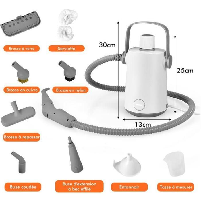 RELAX4LIFE Nettoyeur Vapeur à Main 1000 W | Réservoir 300 ml | 10 Accessoires | Balai Vapeur pour Tapis/Fenêtre/Rideau | Blanc-Gris – Image 6