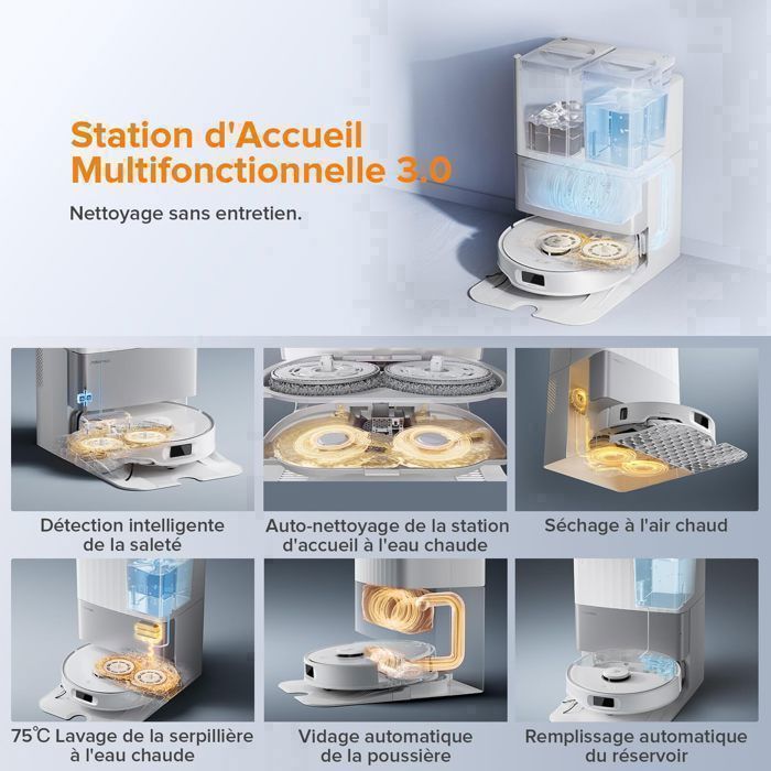 Roborock Qrevo Edge S5A Aspirateur Robot Laveur 17,000Pa ,Upgrade du Qrevo Master ,Nettoyage à 75 °C, Système anti-enroulement 0% – Image 4