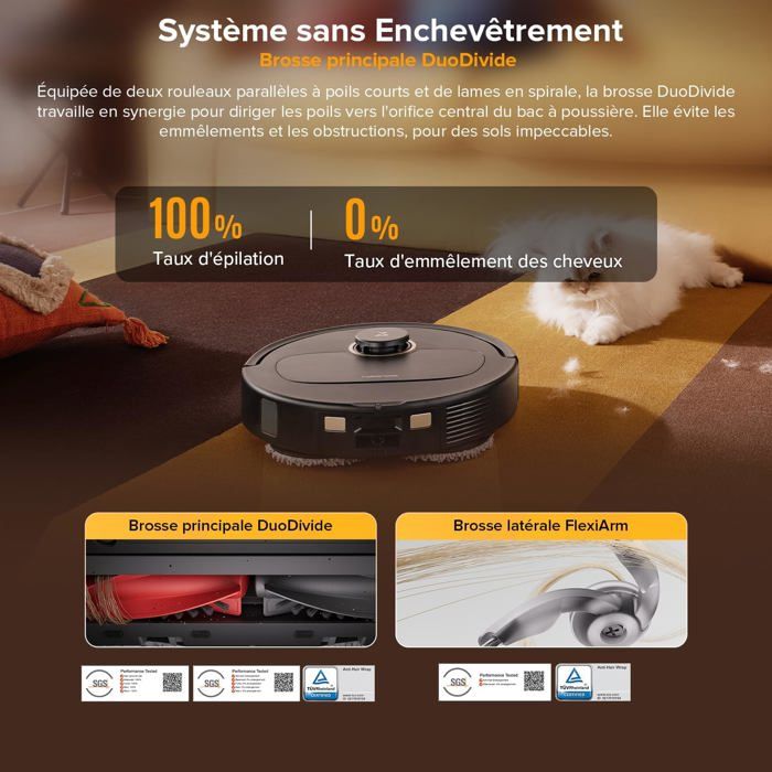 Roborock Qrevo S5V Aspirateur Robot Laveur avec Station, 12000 Pa, FlexiArm, Double Anti-emmêlement, Séchage à l'air Chaud Noir – Image 5