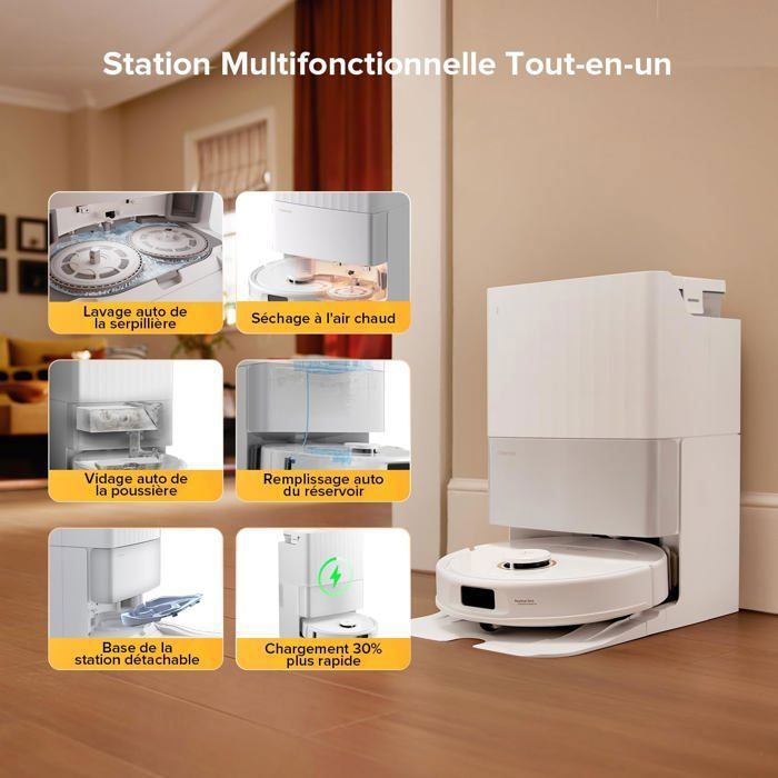 Roborock Qrevo S5V Aspirateur Robot Laveur , 12000 Pa Brosse latérale et serpillière Extensibles , Séchage à l'air Chaud – Image 3