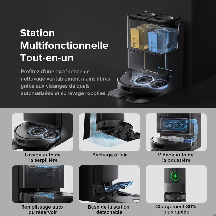 Roborock QV 35A Aspirateur Robot Laveur, 8000Pa , -Upgrade du Qrevo Plus , Serpillière Rotative 200 TR/Min & Relevable 10mm- Noir – Image 3