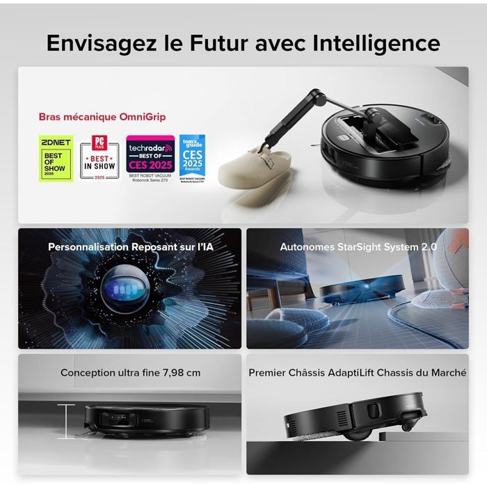 Roborock Saros Z70 Aspirateur Robot 22 000Pa, Bras Mécanique OmniGrip, Châssis AdaptiLift, 7,98cm Ultra-mince Noir – Image 2